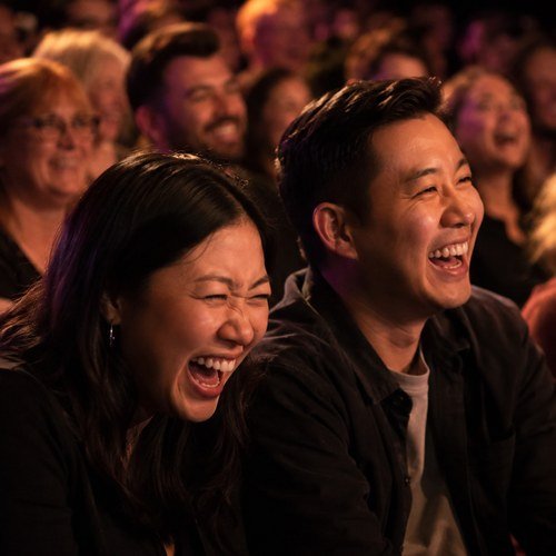 A woman covering her mouth as she laughs